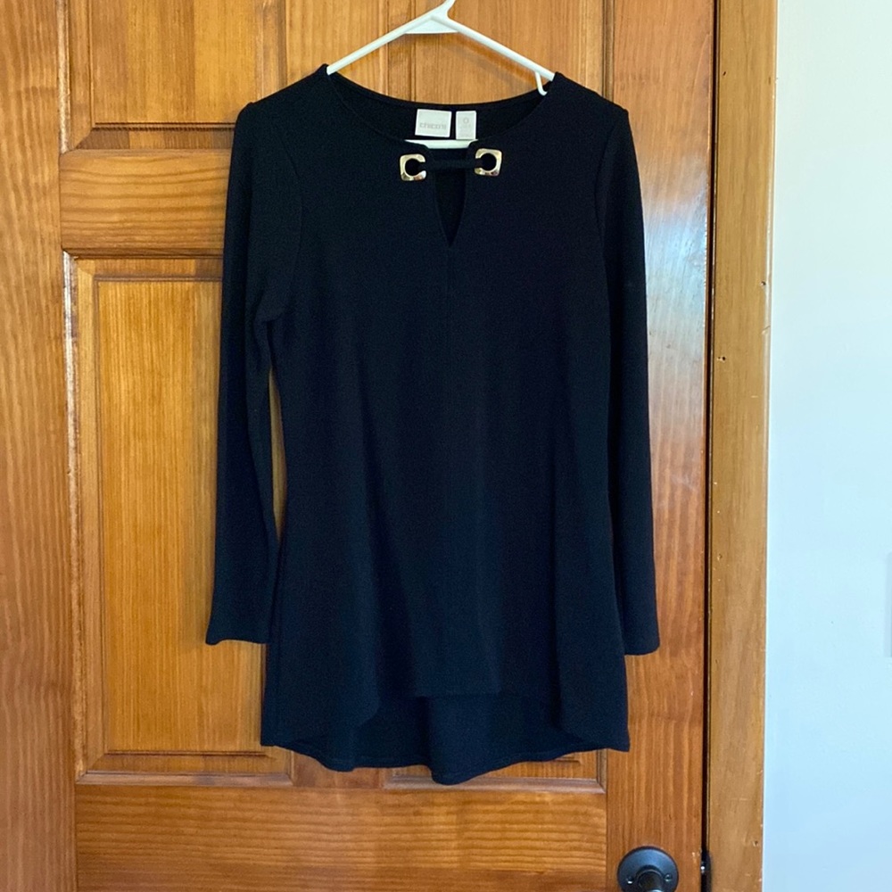 Chico’s Black with Gold Accents Top, Size 0